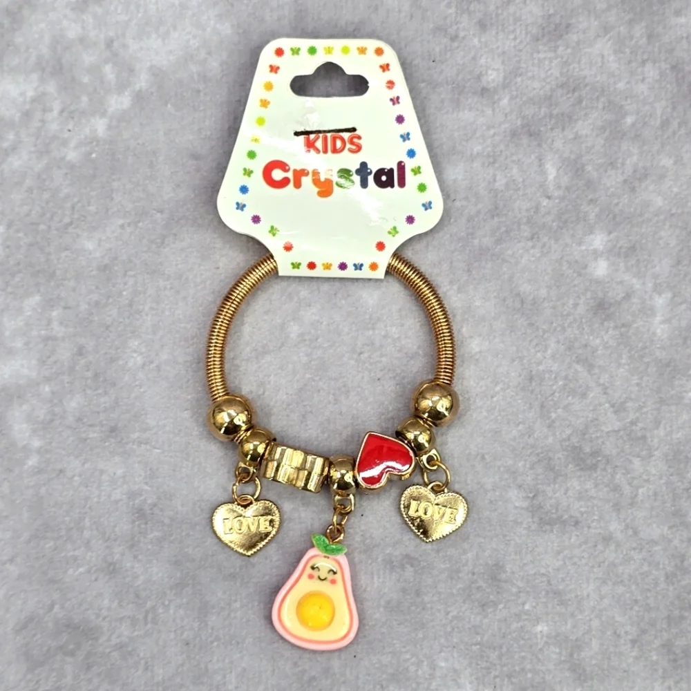 Gold Red‎ Heart Charm Bead Fruit Elastic Fashion Jewelry Bracelet JB2-26